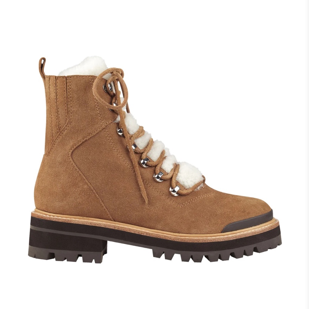 Marc Fisher LTD Women Brown Izzie Genuine Shearling Lug Sole Boot- WORN ONCE